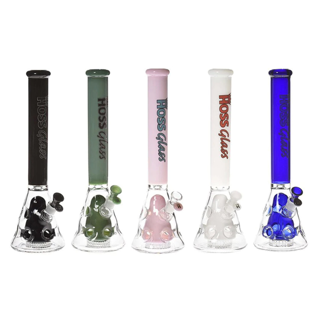 HOSS 18" COLORED NECK & PERC DOUBLE HOLD BEAKER