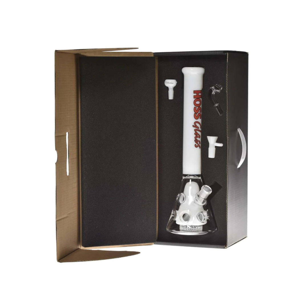 HOSS 18" COLORED NECK & PERC DOUBLE HOLD BEAKER