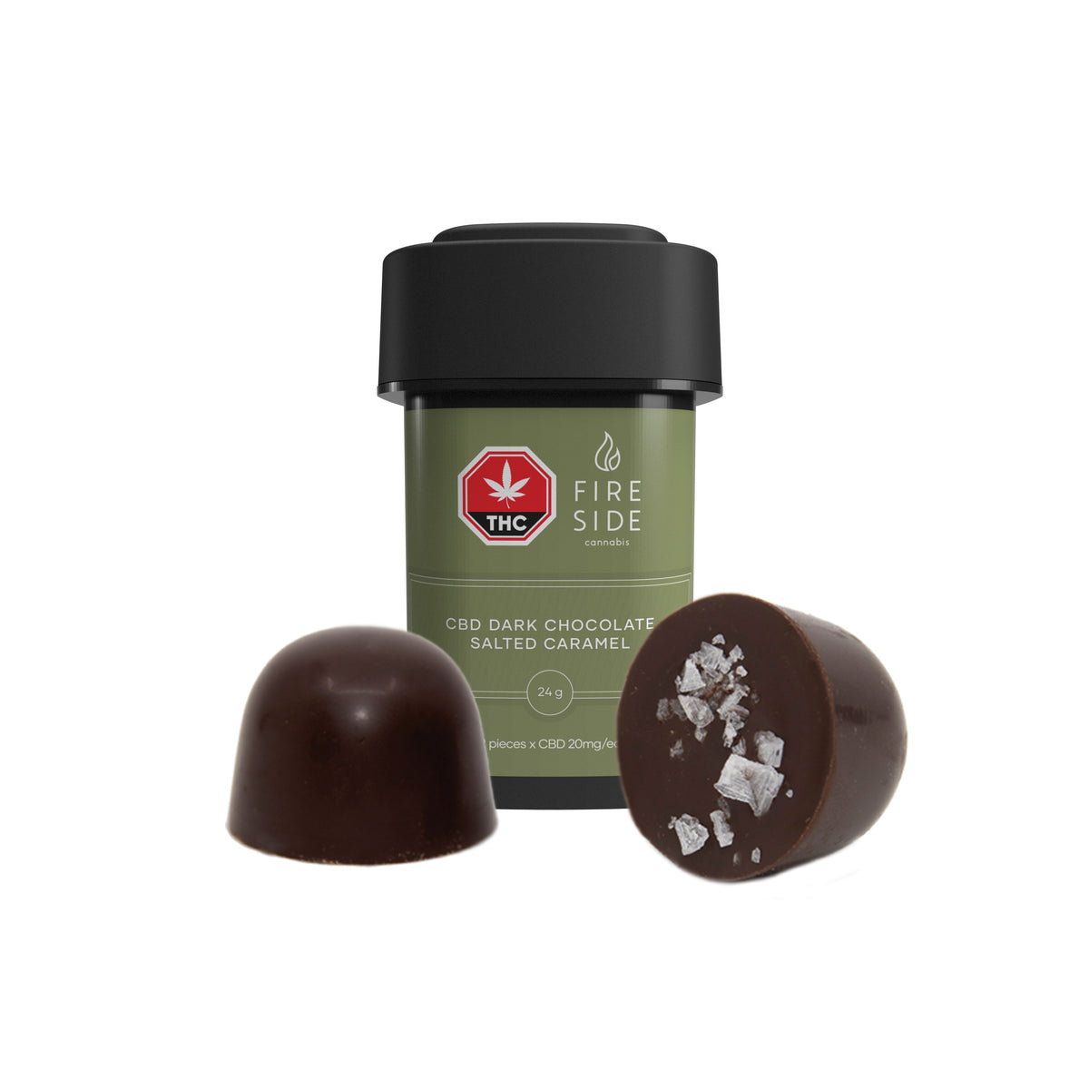 FIRESIDE CBD DARK SALTED CARAMEL (H) CHOC - 20MG CBD X 2