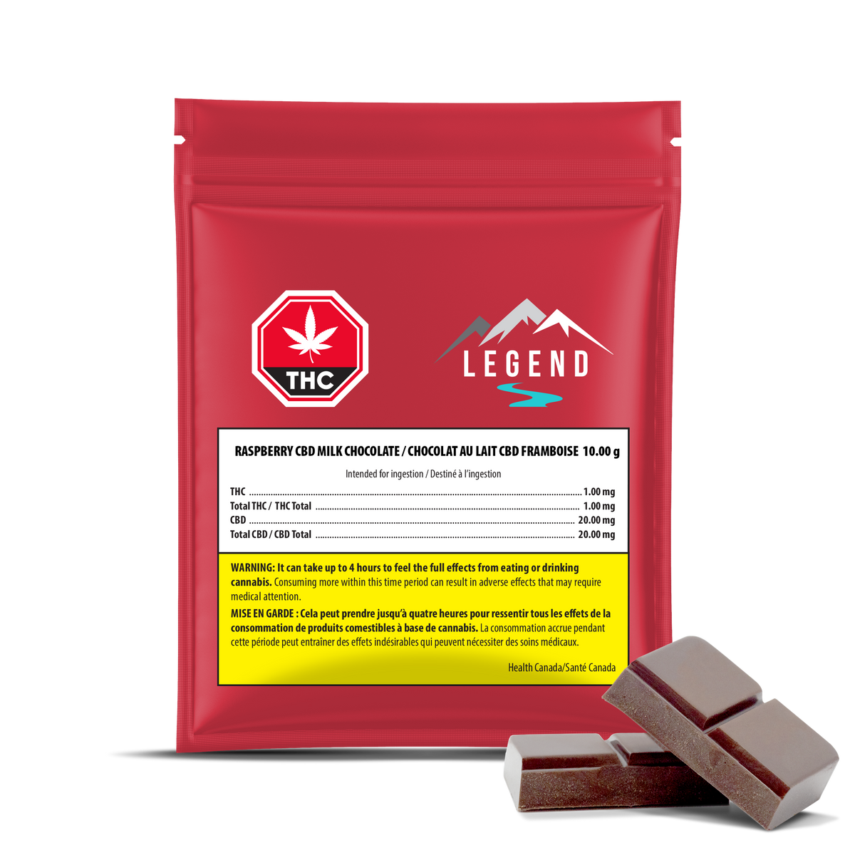 LEGEND RASP MILK CHOC (H) CHOC - 1MG THC : 20MG CBD X 1