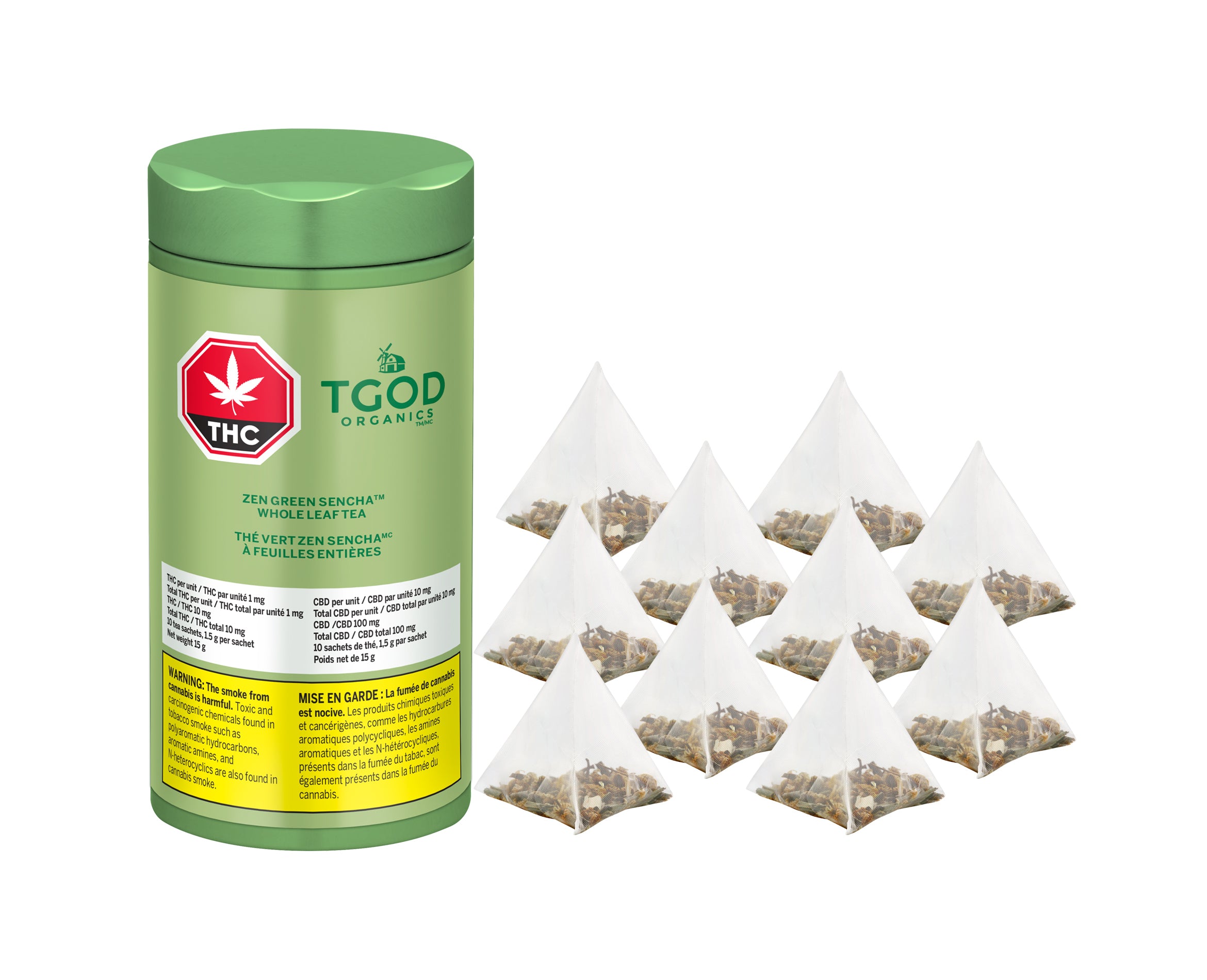 TGOD ZEN GREEN SENCHA (H) TEA BAGS - 1MG THC : 10MG CBD X 10