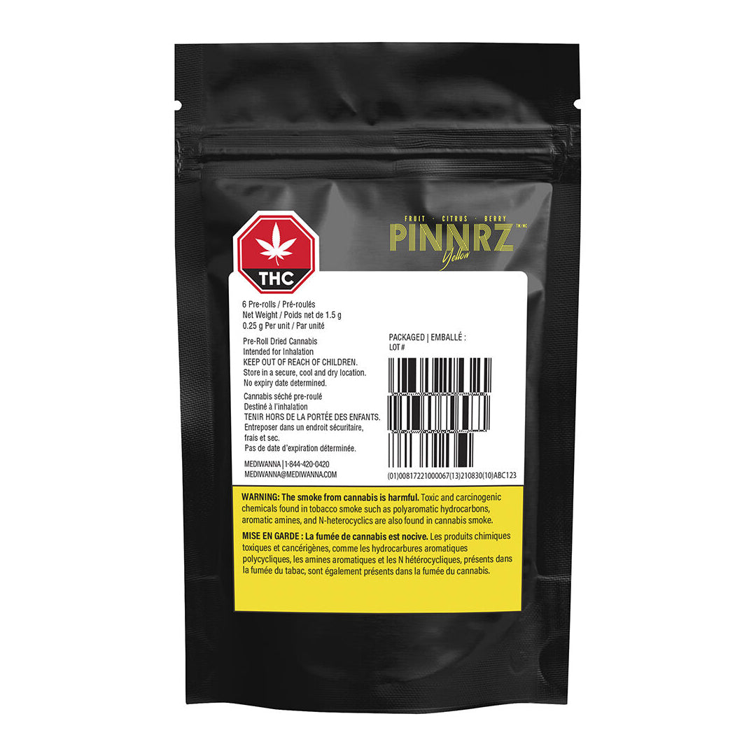 PINNRZ YELLOW (FRUIT CITRUS BERRY) PRE-ROLL - 0.25G X 6
