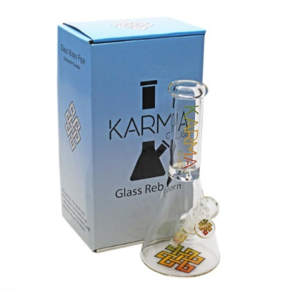 GOOD KARMA 9" SKINNY BEAKER GLASS BONG - RASTA