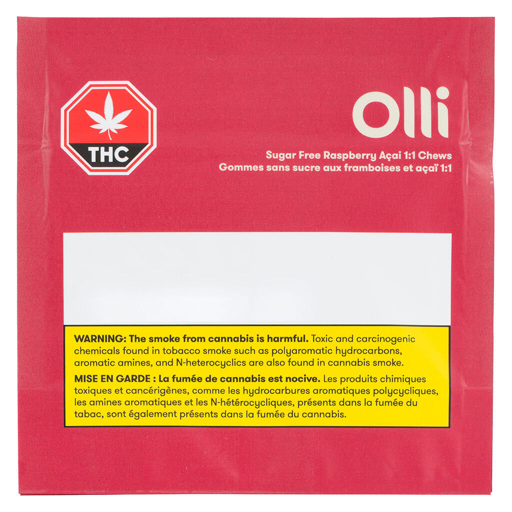 OLLI SUGAR FREE RASP ACAI (H) CHEW - 2.5MG THC:CBD X 4