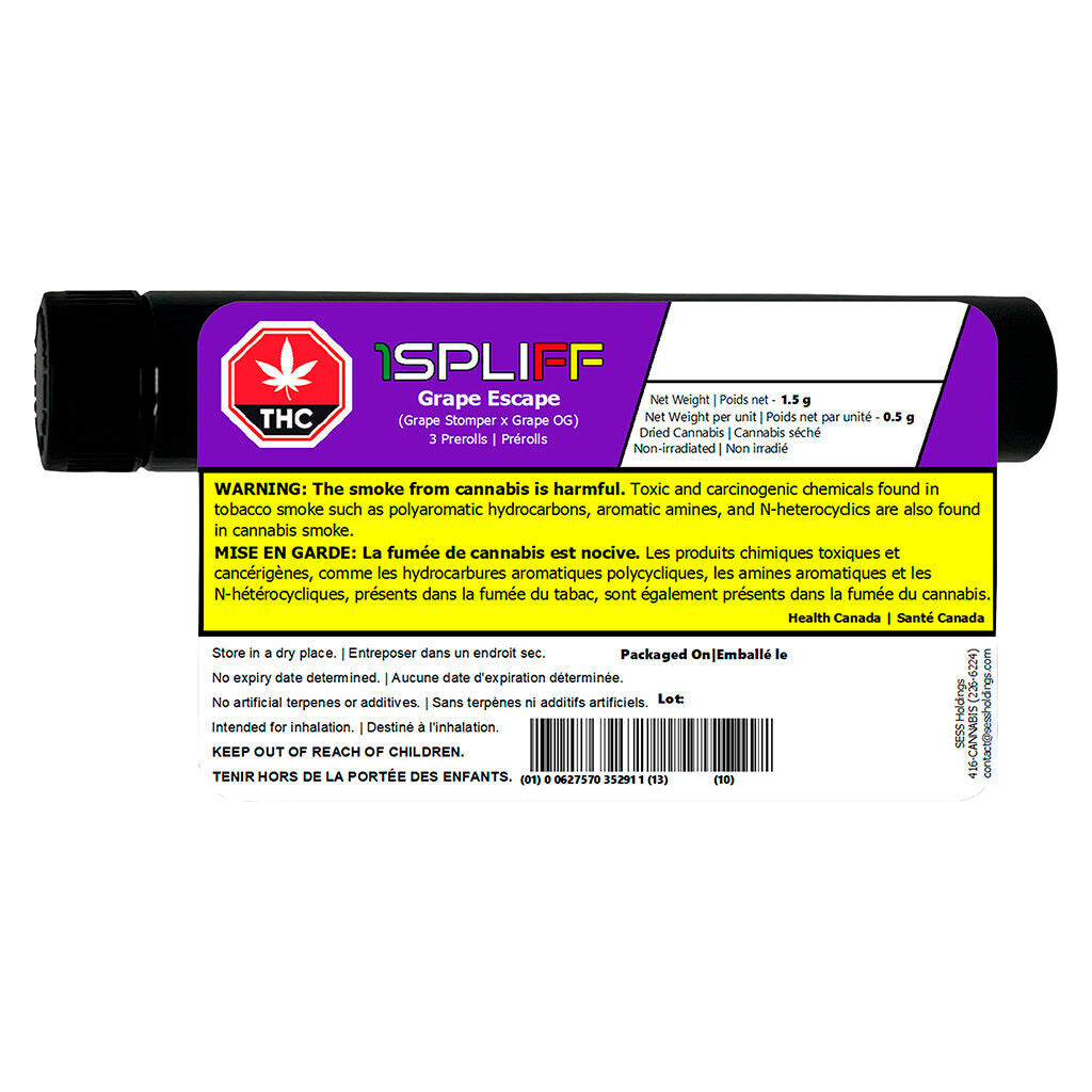 1 SPLIFF GRAPE ESCAPE (H) PRE-ROLL 0.5G X 3