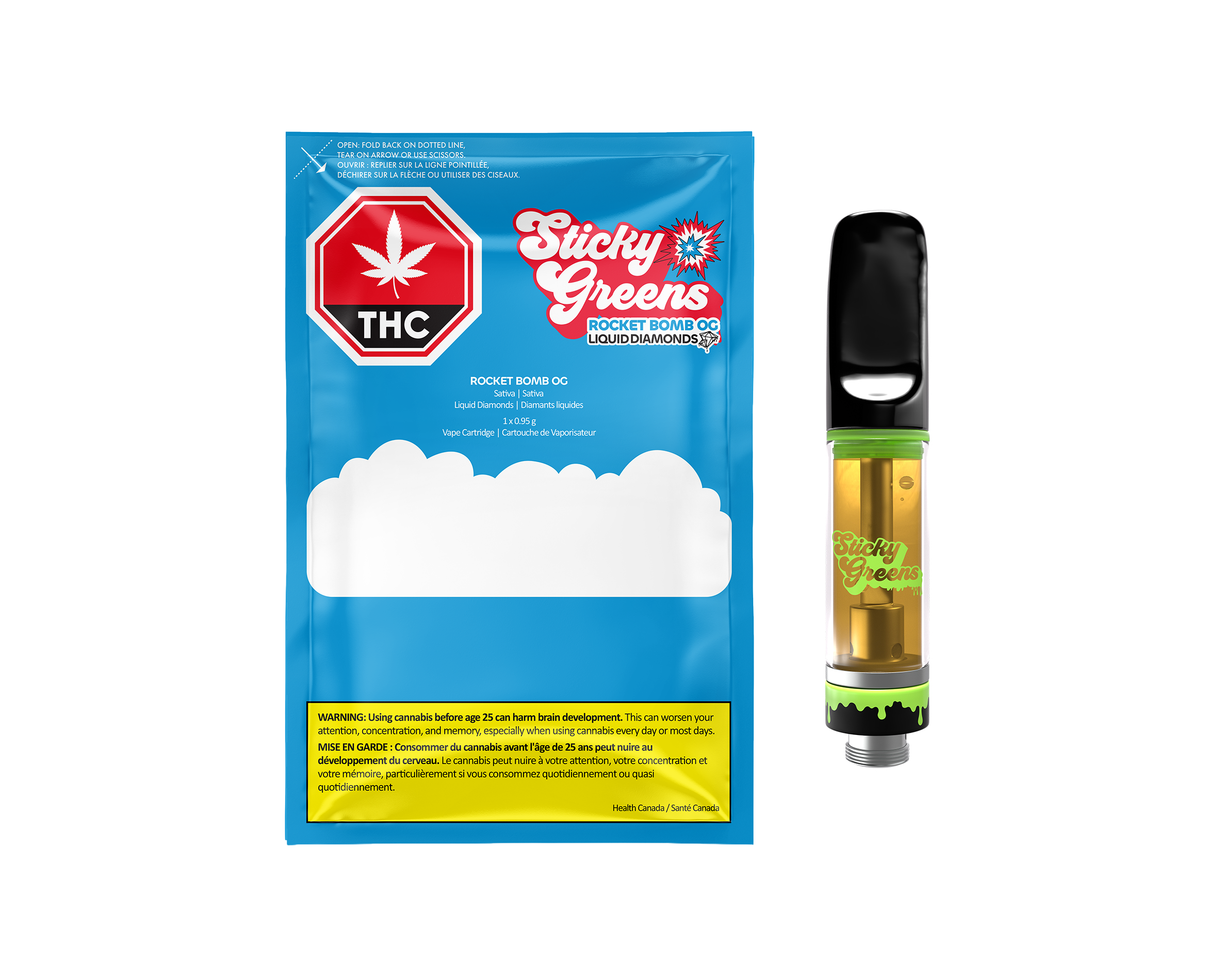 STICKY GREENS 97+ ROCKET BOMB OG PURE DMND (S) 510 - 0.95G