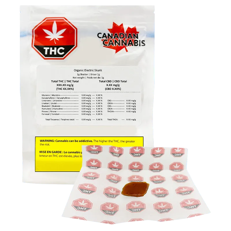 CANADIAN CANNABIS ORGANIC ELECTRIC SKUNK (S) SHATTER - 1G