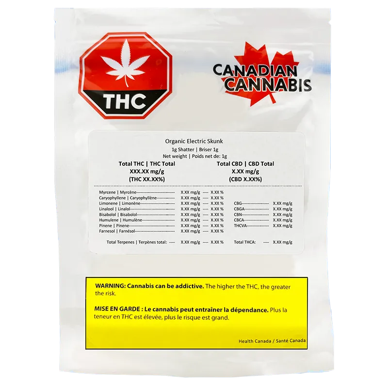 CANADIAN CANNABIS ORGANIC ELECTRIC SKUNK (S) SHATTER - 1G