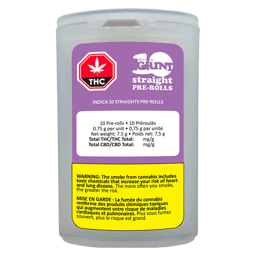 WEED ME GRIND INDICA STRAIGHTS (IND) PRE-ROLL - 0.75G X 10