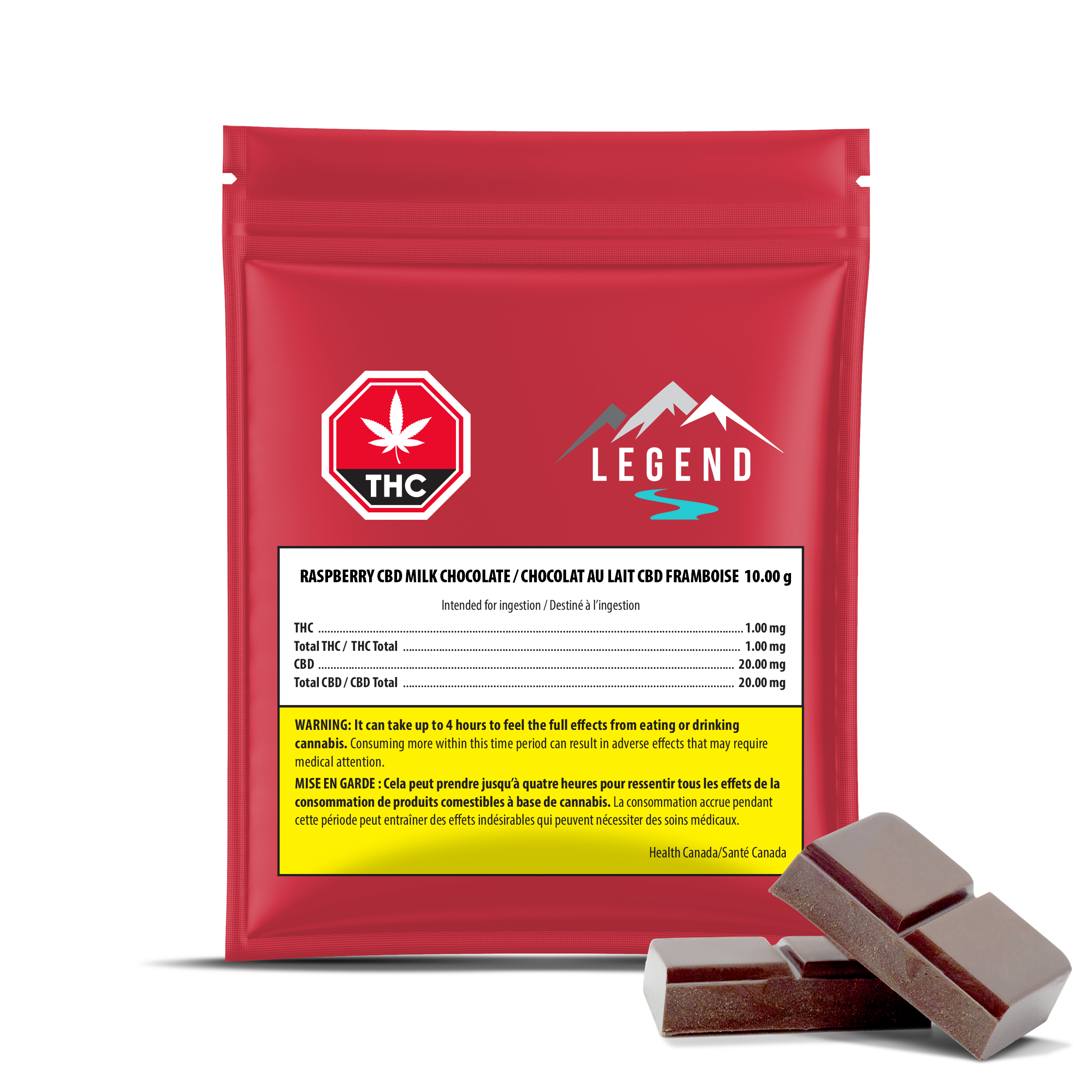 LEGEND RASP MILK CHOC (H) CHOC - 1MG THC : 20MG CBD X 1