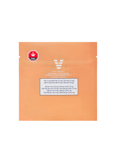 ACE VALLEY GRAPEFRUIT 1:4 (H) CHEW - 1.25MG THC : 5MG CBD X2