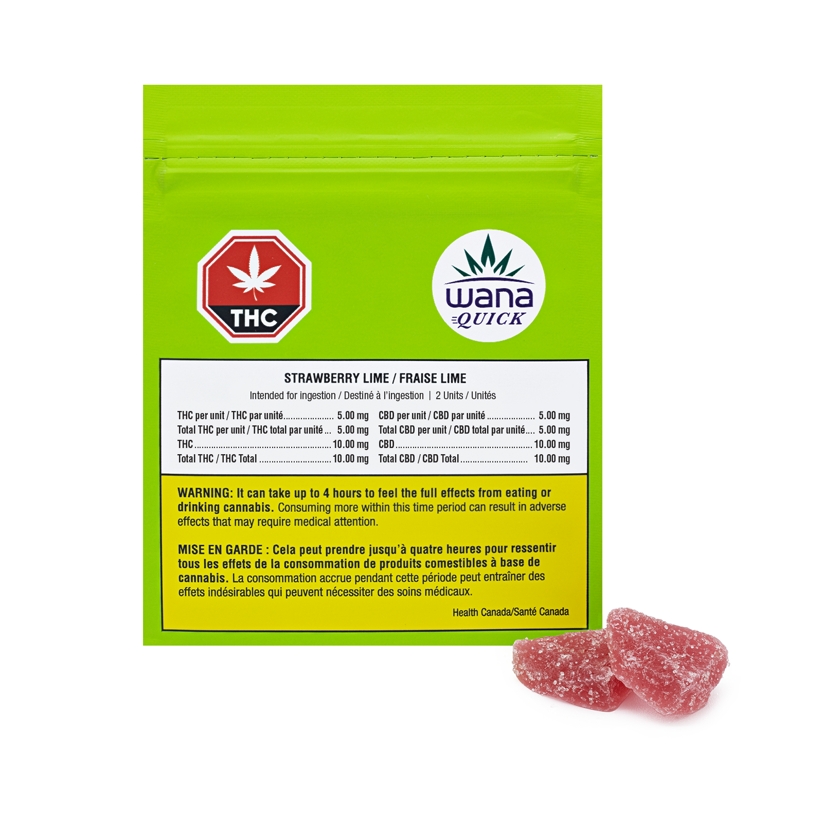 WANA QUICK SOUR STRAWBERRY LIME 1:1 (H) CHEW - 5:5MG X 2