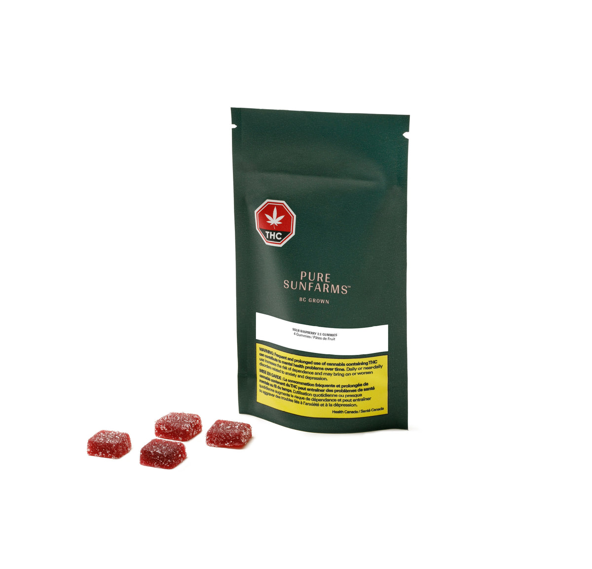 PURE SUNFARMS SOUR RASPBERRY 1:1 (H) CHEW - 2.5MG X 4