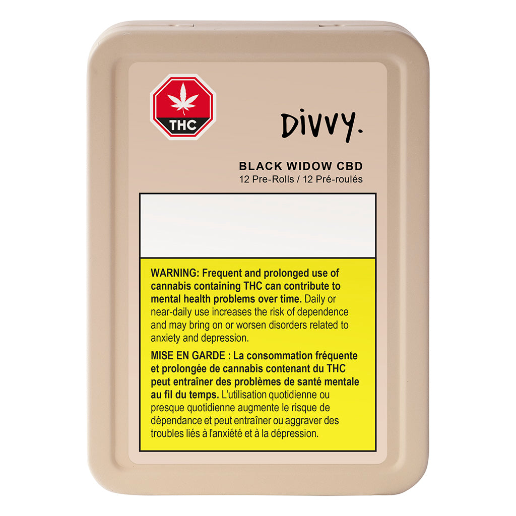 DIVVY BLACK WIDOW CBD (H) PRE-ROLL - 0.35G X 12