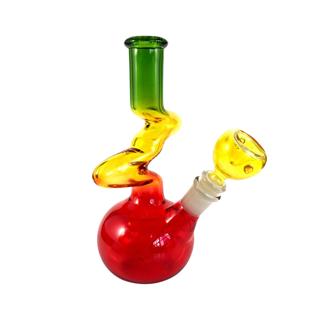 TWISTED RASTA COLORED GLASS ZONG - 8" BONG