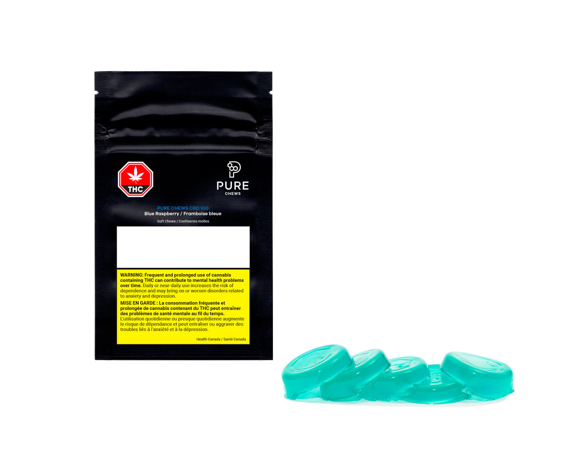 PURE CHEWS CBD 100 BLUE RASPBERRY (H) CHEW - 20MG X 5