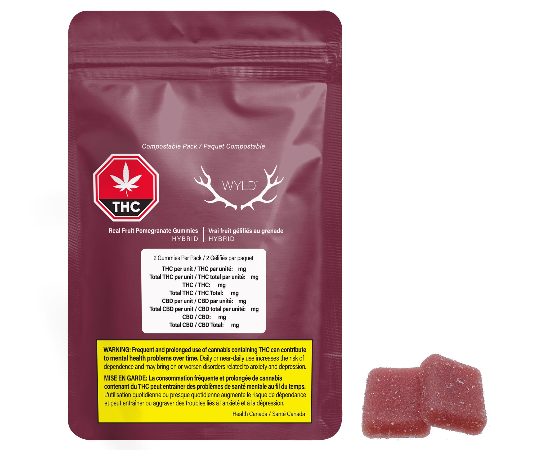 WYLD REAL FRUIT POMEGRANATE 1:1 (H) CHEW 5MG THC:5MG CBD X2