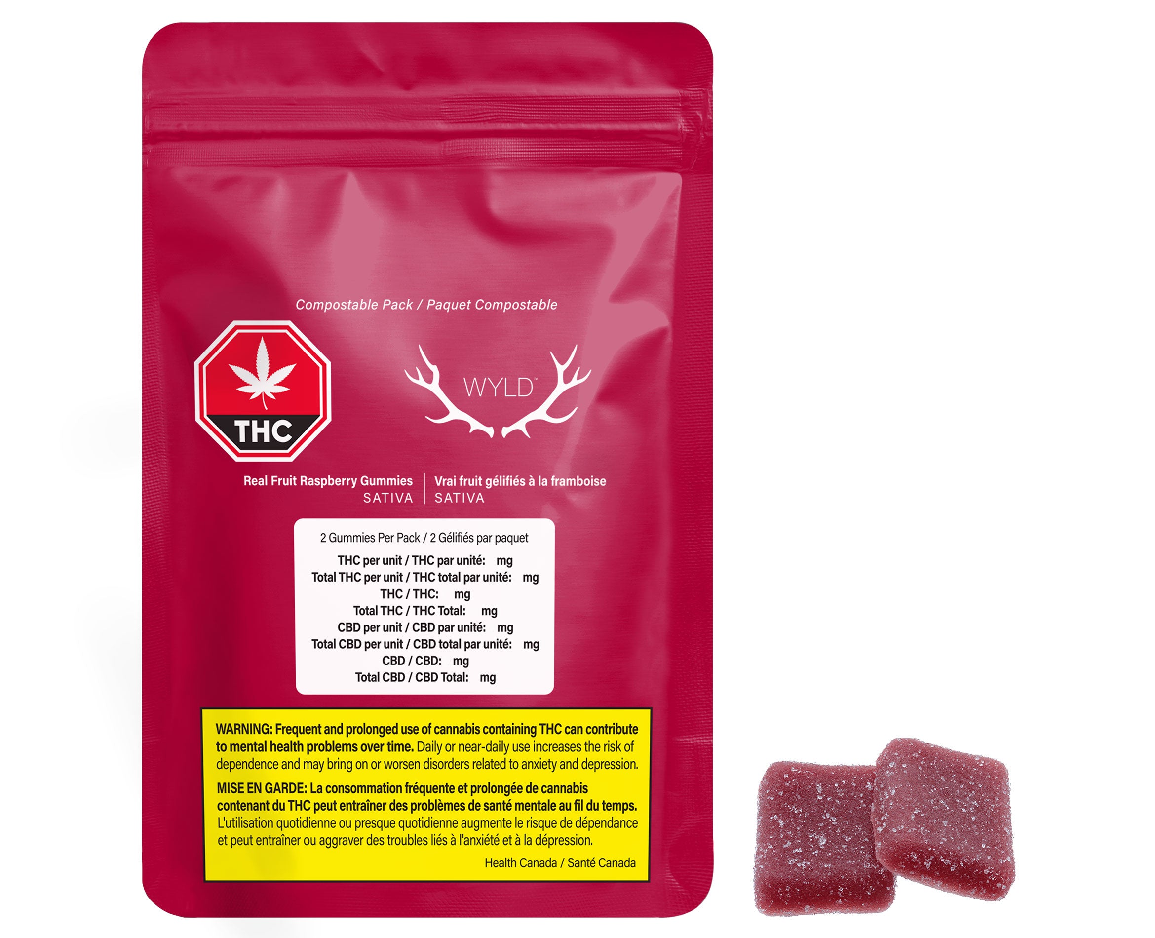 WYLD REAL FRUIT RASPBERRY SOFT (S) CHEW - 5MG THC X 2