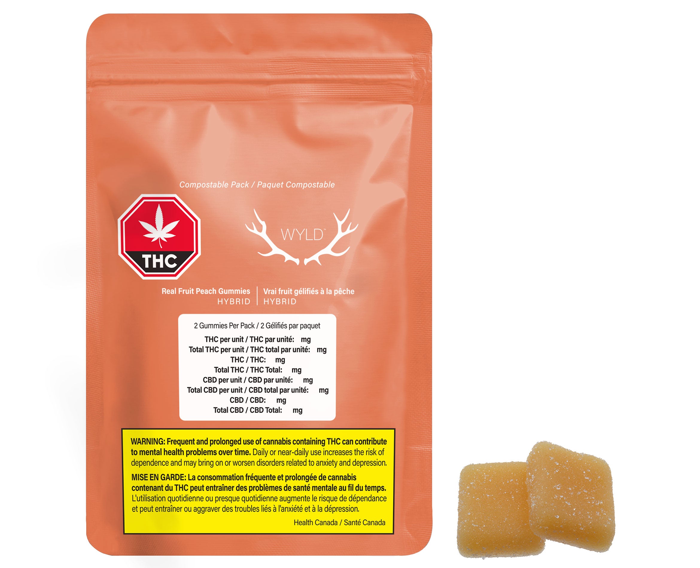 WYLD REAL FRUIT PEACH 5:1 (H) CHEW - 25MG CBD : 5MG THC X 2