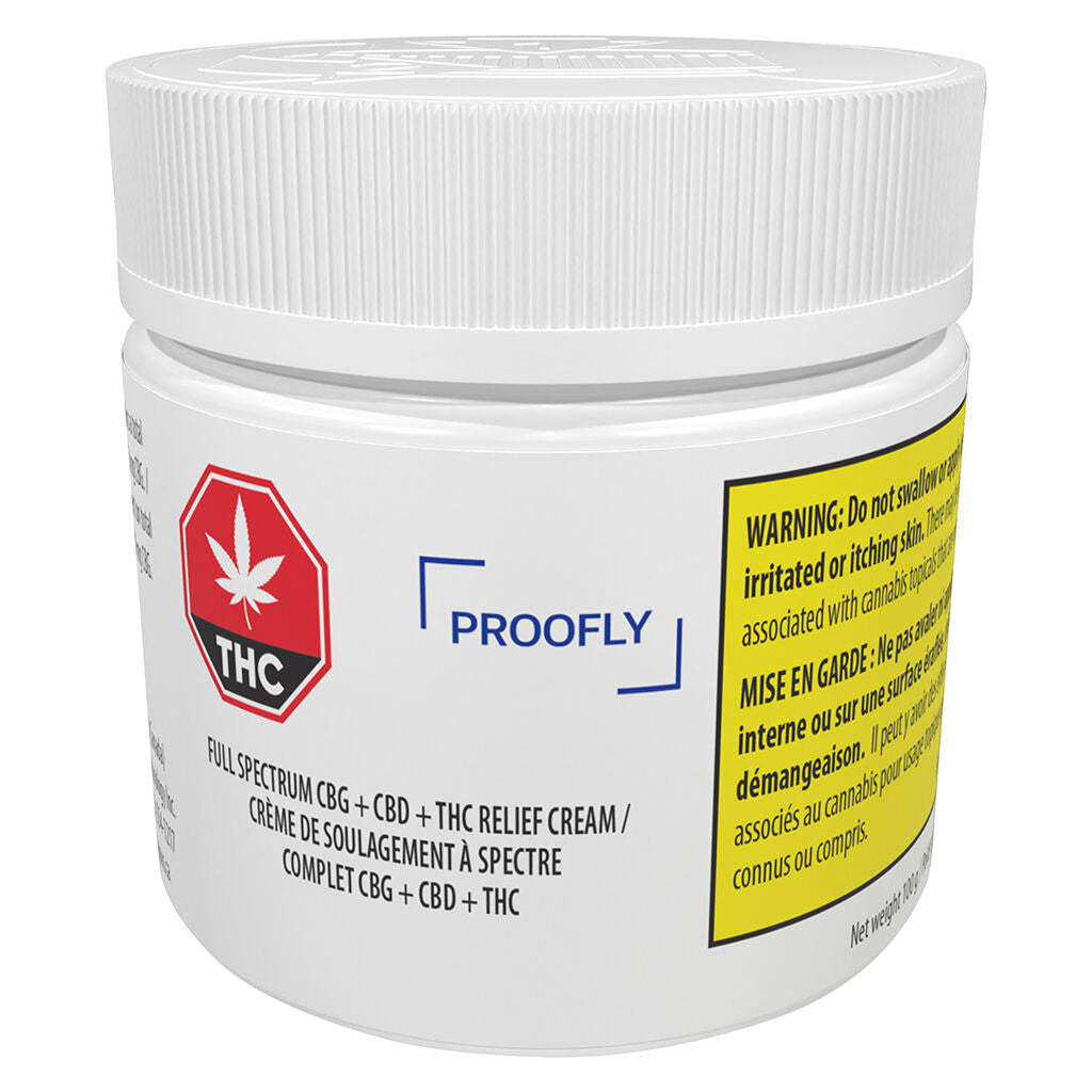 PROOFLY FULL SPECTRUM RELIEF THC CBD CBG (S) CREAM - 100G