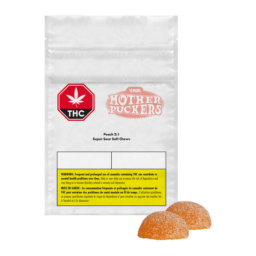 VERSUS MOTHER PUCKERS PEACH (H) CHEW 10MG CBD 5MG THC X2