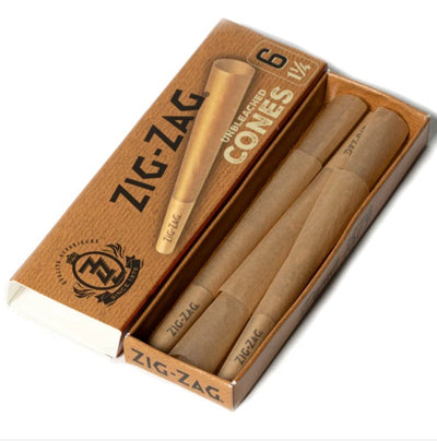 ZIG ZAG PRE-ROLLED CONES UNBLEACHED BROWN 1 1/4 - 6PK