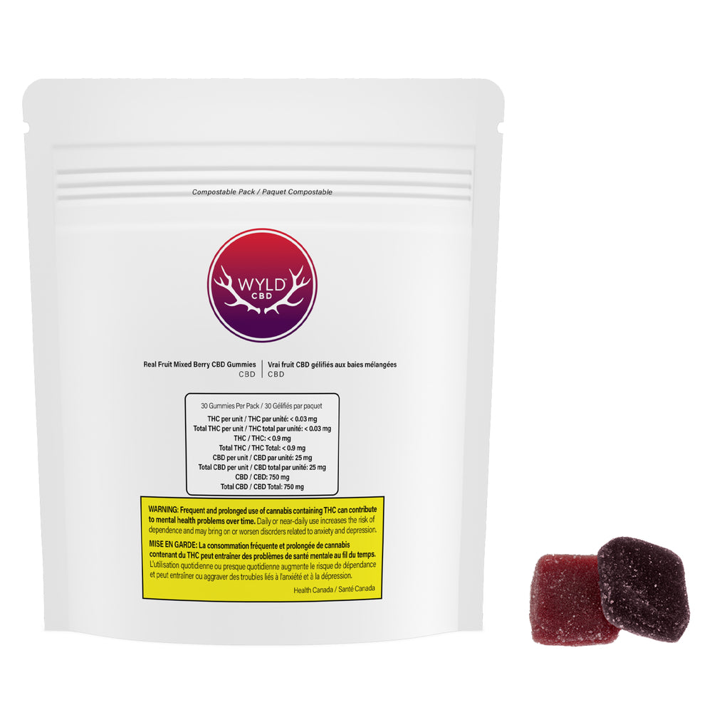 WYLD CBD REAL FRUIT MIXED BERRY (H) CHEW - 25MG CBD X 30