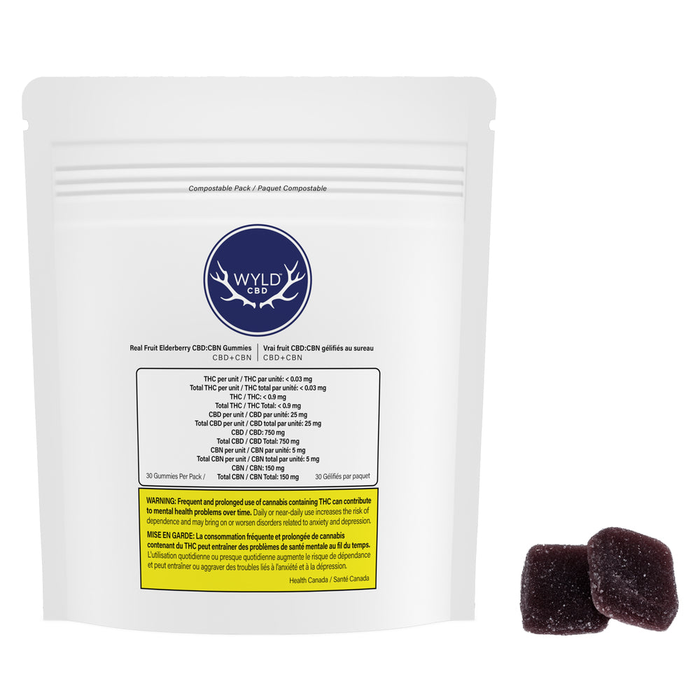 WYLD CBD REAL FRUIT ELDERBERRY (H) CHEW - 25:5MG CBD:CBN X30