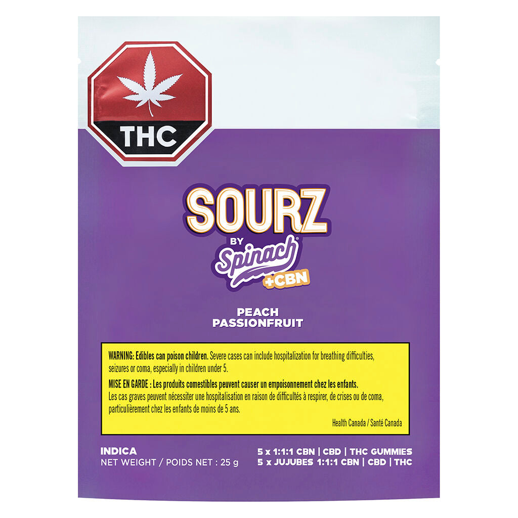 SPINACH SOURZ PEACH PASNFRT CBN:CBD:THC (IND) CHEW - 2MGX5