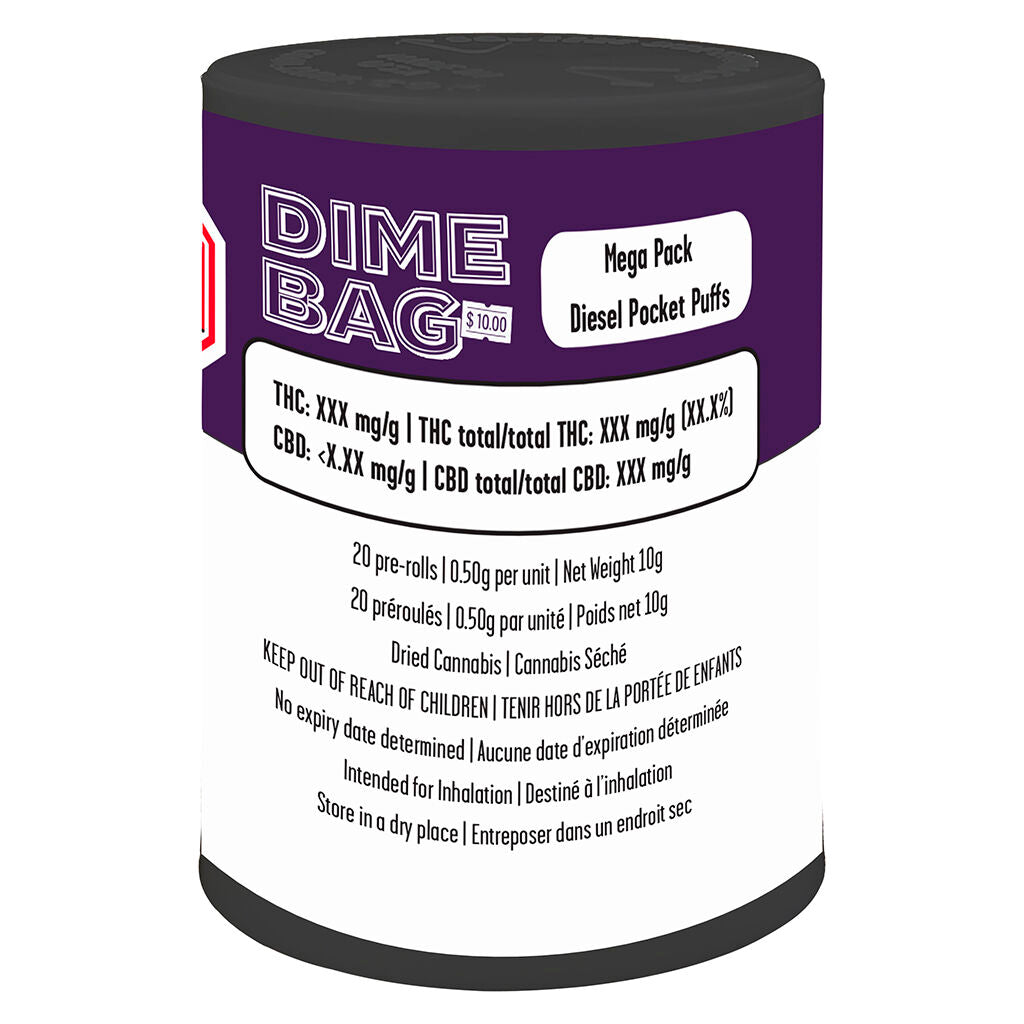 DIME BAG POCKET PUFFS MEGA PK DIESEL (IND) PRE-ROLL 0.5G X20