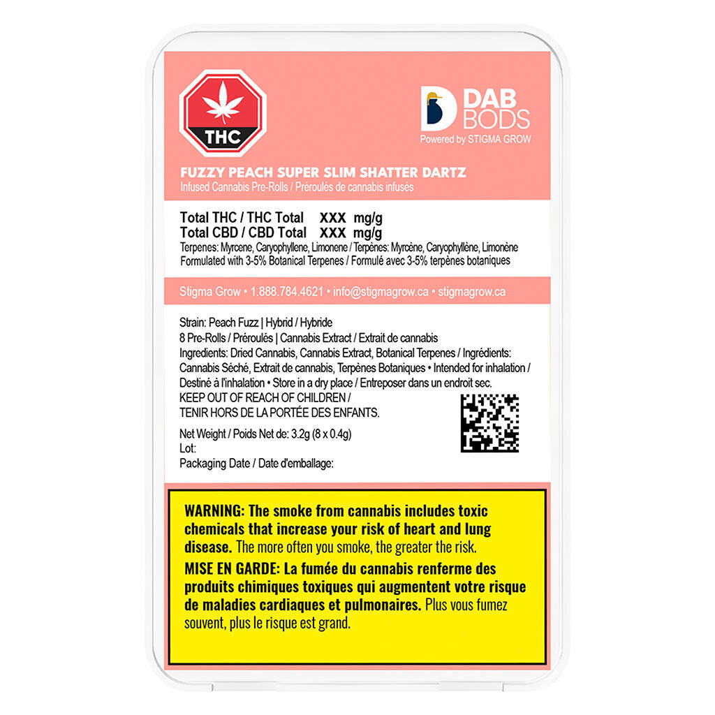 DAB BODS DARTZ FUZZY PEACH SHATTER (H) INF PRE-ROLL 0.4G X 8