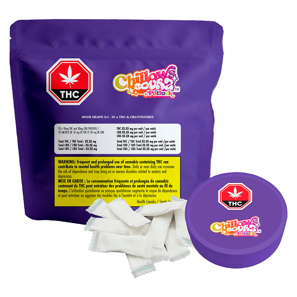 POTLUCK CHILLOWS SOUR GRAPE (H) POUCH - 10:30MG THC:CBG X 10