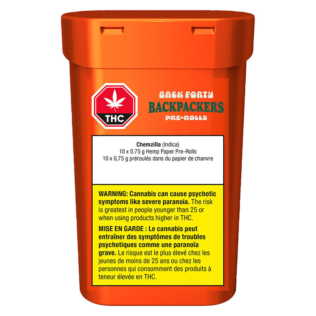 BACK FORTY BACKPACKERS CHEMZILLA (IND) PRE-ROLL 0.75G X 10