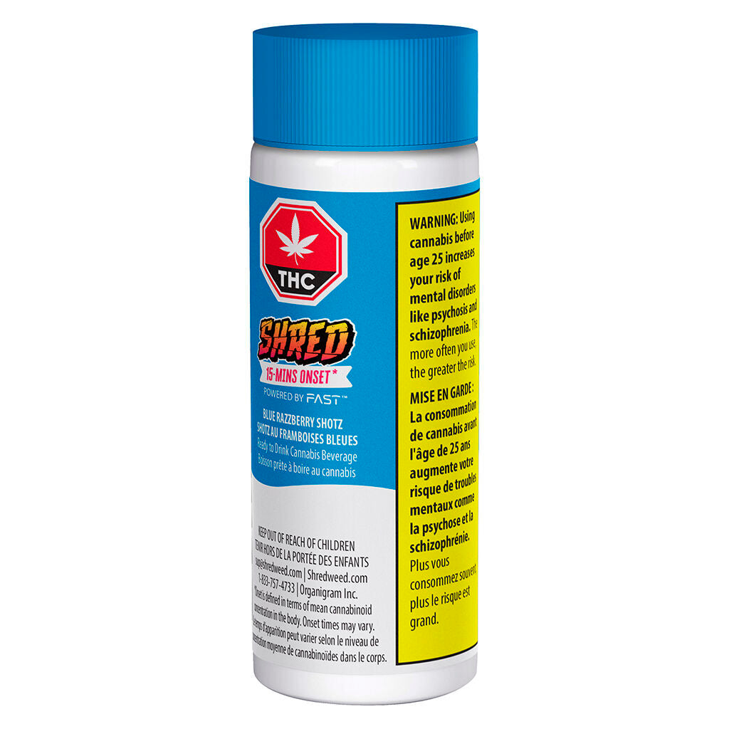 SHRED SHOTZ BLUE RAZBERRY RAPID (IND) BEV - 10MG THC X 65ML