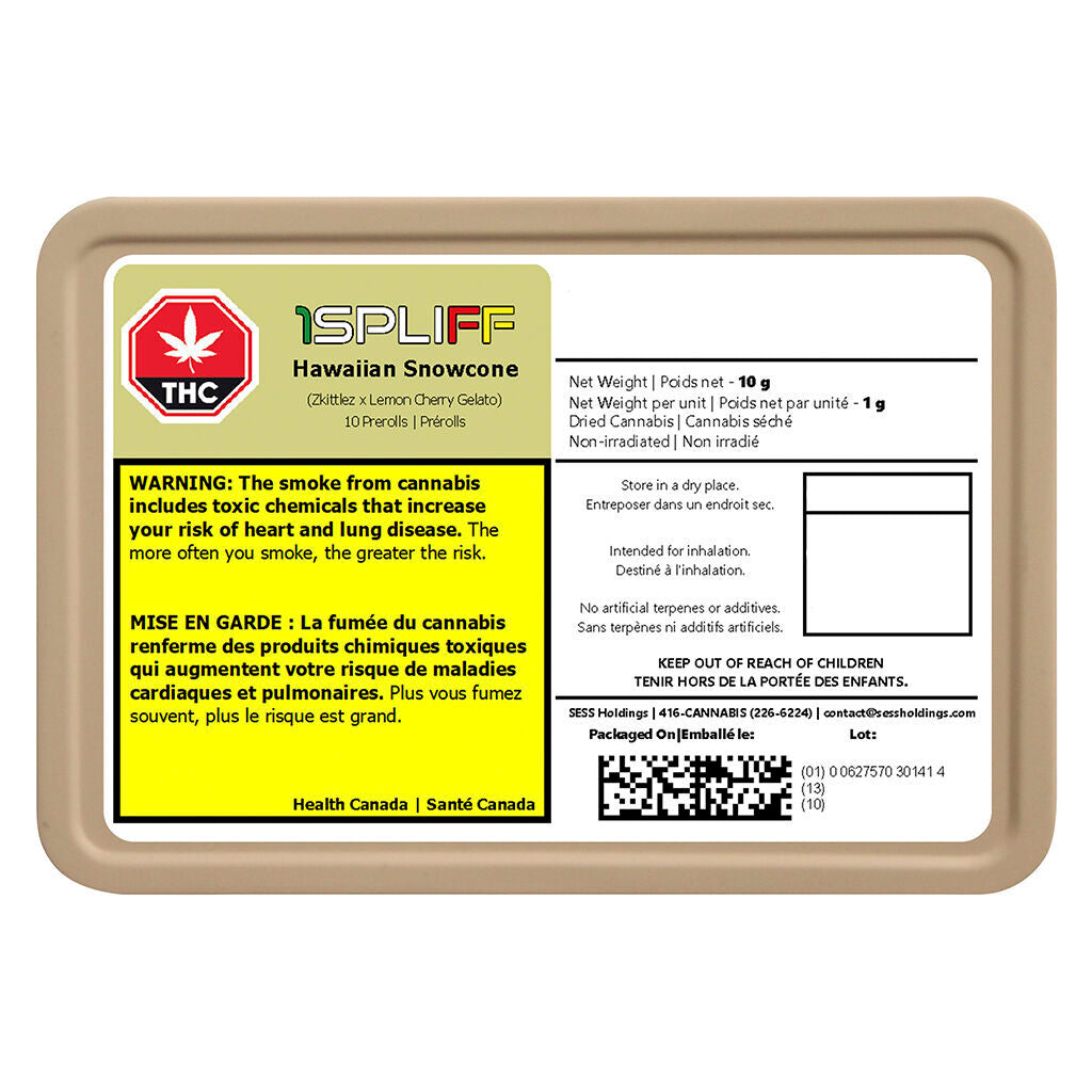 1 SPLIFF HAWAIIAN SNOWCONE (S) PRE-ROLL 1G X 10