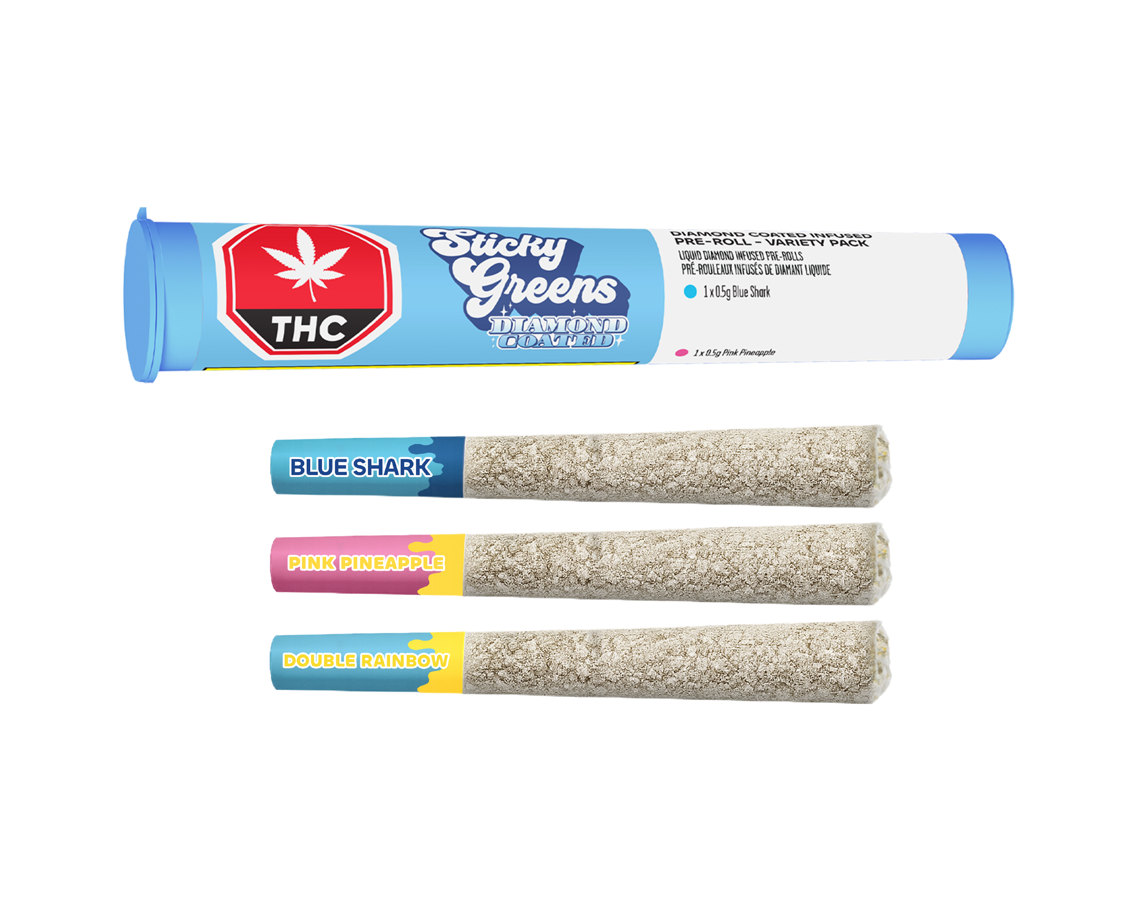 STICKY GREENS VARIETY PK DMND COATED (H) INF PRE-ROLL 0.5GX3