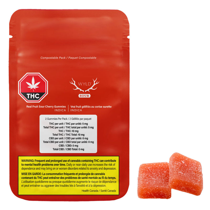 WYLD REAL FRUIT SOUR CHERRY (IND) CHEW - 5MG THC X 2