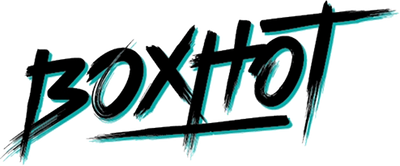 A stylized black brush-stroke logo reading 'BOXHOT' with a bright cyan outline on a plain white background.