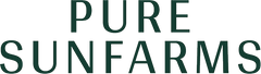 The logo for Pure Sunfarms, featuring the brand name in a dark green serif typeface on a solid white background.