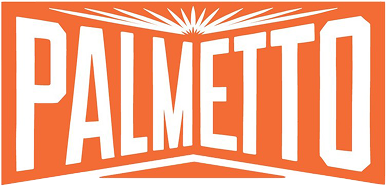 The Palmetto brand logo, featuring bold white text and a stylized sunburst graphic on an orange background.